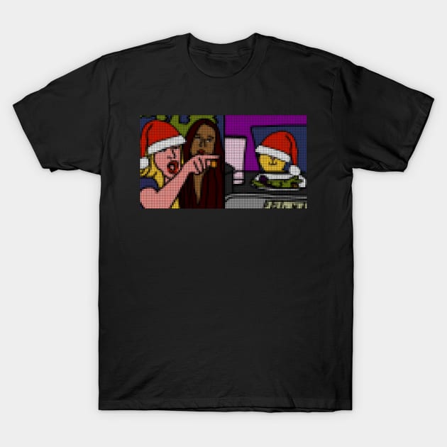 Woman Yelling at Cat in Dotty Santa Hat T-Shirt by ellenhenryart